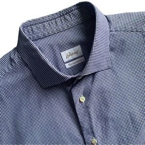 Brioni Ventiquattro Checkered Navy Dress Shirt Parioli Size 18 03SH1034